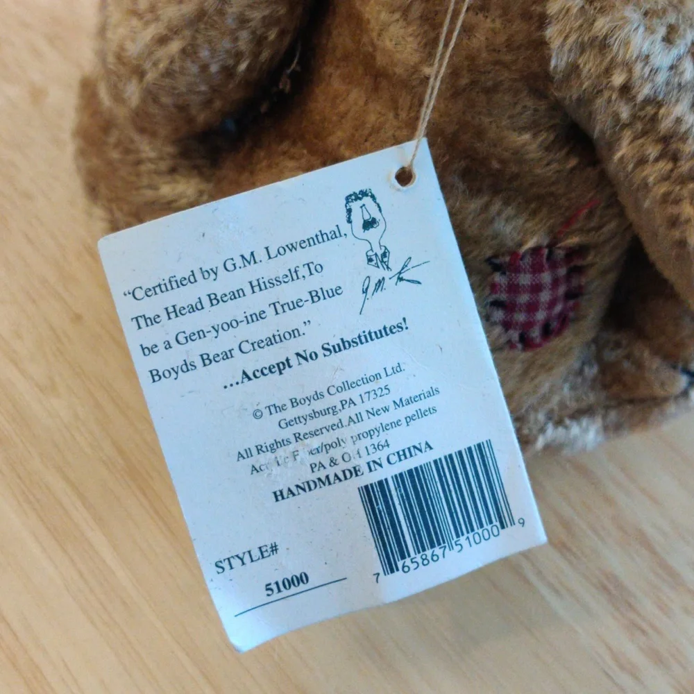 Vtg Boyds Bear- Patches B. Beariluved Plush Dog Toy with Checkered Scarf